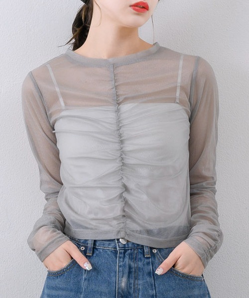 RETRO GIRL（レトロガール）の「シャーリングシアーインナー（Tシャツ/カットソー・レディース・ブラック/ダークグレー/ナチュラル/ブルー・FREE）」の3枚目の写真