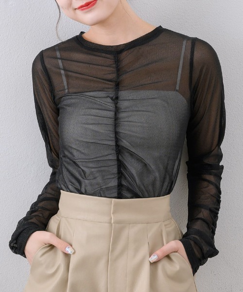 RETRO GIRL（レトロガール）の「シャーリングシアーインナー（Tシャツ/カットソー・レディース・ブラック/ダークグレー/ナチュラル/ブルー・FREE）」の2枚目の写真