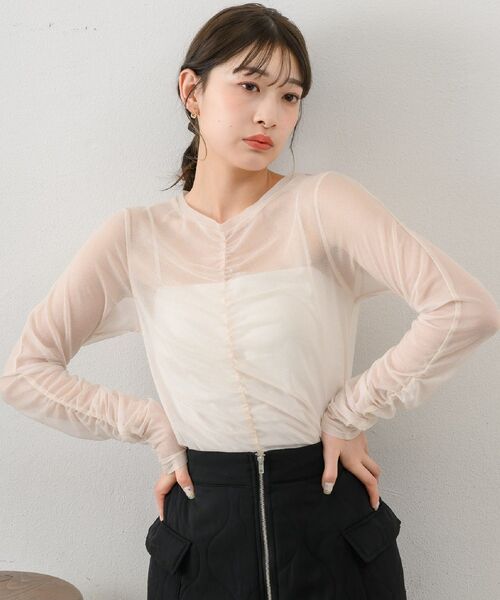 RETRO GIRL（レトロガール）の「シャーリングシアーインナー（Tシャツ/カットソー・レディース・ブラック/ダークグレー/ナチュラル/ブルー・FREE）」の9枚目の写真