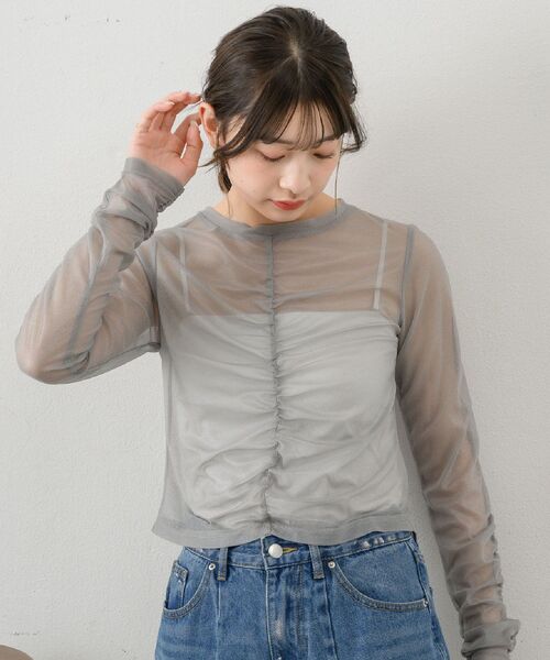 RETRO GIRL（レトロガール）の「シャーリングシアーインナー（Tシャツ/カットソー・レディース・ブラック/ダークグレー/ナチュラル/ブルー・FREE）」の22枚目の写真