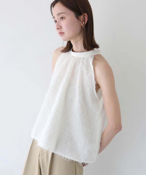 CLEIO（クレイオ）の「【CLEIO】フリンジジョーゼットアメリカンスリーブ/FRINGE GEORGETTE AMERICAN SLEEVES/940-11631（シャツ/ブラウス・レディース・ブラック/ホワイト/ライトグレー・FREE）」の2枚目の写真