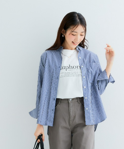 GREYSON ネイビー 波模様 シャツ Sサイズ 小さいサイズ さらっと羽織れるロングシャツ 低身長さん・小柄