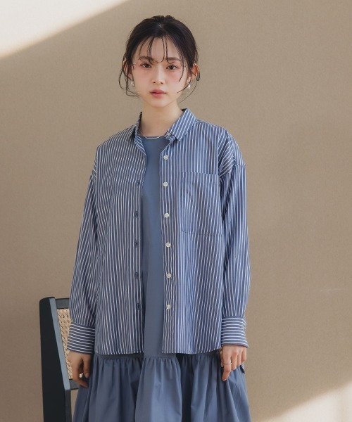 【洗える／さらっと羽織れる】脇スリット入りロングブラウス 小さいサイズ さらっと羽織れるロングシャツ 低身長さん・小柄