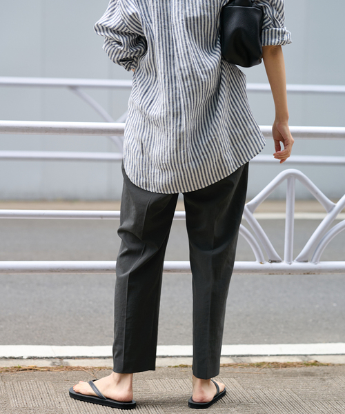 美品 24SS フレームワーク 撥水 イージーパンツ スラックス グレー 撥水・通気性】COOL COMFORT シルク混 ピンチェック スラックス
