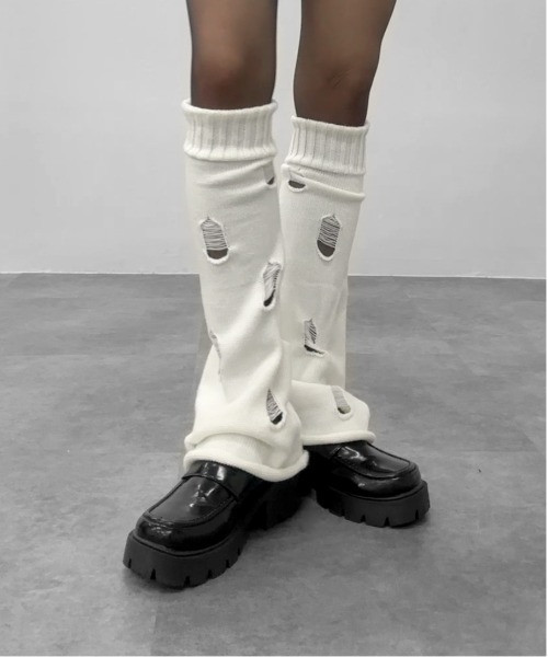 jiasecond.】ダメージニットレッグウォーマー / ルーズ 靴下 ソックス
