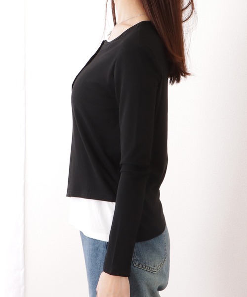 Lace Ladies(レースレディース)の「ベーシック ヘンリーネック 長袖 レイヤード風 カットソートップス(Tシャツ/カットソー・レディース・ブラック・XL/M/S)」の9枚目の写真