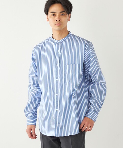 SHIPS Colors（シップス カラーズ）の「SHIPS Colors:〈洗濯機可能〉バンドカラー ストライプ ロングスリーブ シャツ（シャツ/ブラウス・メンズ・ライトブルー/ブルー/ライトグレー・MEDIUM/LARGE/X-LARGE/SMALL）」の3枚目の写真