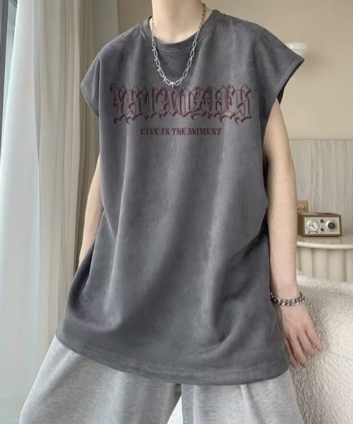 NOWLE（ノウル）の「【NOWLE】ルーズシルエット ロゴ ノースリーブ Tシャツ（タンクトップ・メンズ・グレー/ホワイト/ブラック・X-LARGE/LARGE/MEDIUM）」の3枚目の写真