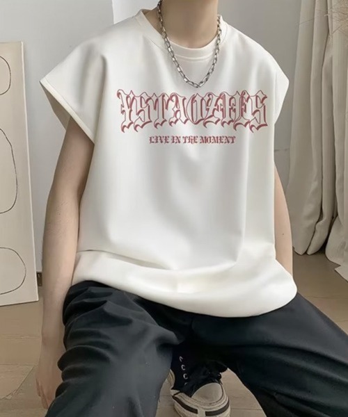 NOWLE（ノウル）の「【NOWLE】ルーズシルエット ロゴ ノースリーブ Tシャツ（タンクトップ・メンズ・グレー/ホワイト/ブラック・X-LARGE/LARGE/MEDIUM）」の2枚目の写真