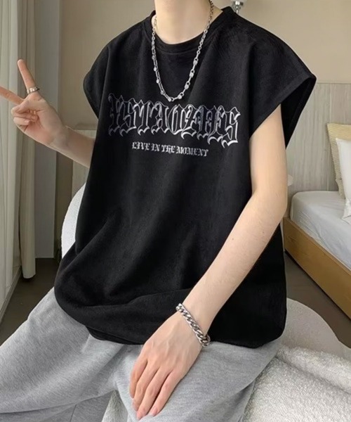 NOWLE（ノウル）の「【NOWLE】ルーズシルエット ロゴ ノースリーブ Tシャツ（タンクトップ・メンズ・グレー/ホワイト/ブラック・X-LARGE/LARGE/MEDIUM）」の12枚目の写真