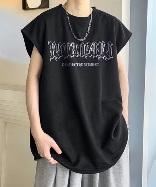 NOWLE（ノウル）の「【NOWLE】ルーズシルエット ロゴ ノースリーブ Tシャツ（タンクトップ・メンズ・グレー/ホワイト/ブラック・X-LARGE/LARGE/MEDIUM）」の13枚目の写真