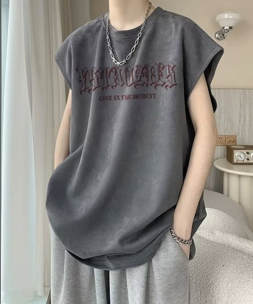 NOWLE（ノウル）の「【NOWLE】ルーズシルエット ロゴ ノースリーブ Tシャツ（タンクトップ・メンズ・グレー/ホワイト/ブラック・X-LARGE/LARGE/MEDIUM）」の15枚目の写真