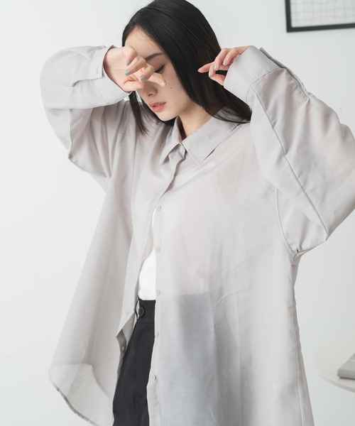 WEGO(ウィゴー)の「WEGO/【人気アイテムがアップデートされ新登場!】シアーBIGシャツ(シャツ/ブラウス・レディース・ライトピンク/ブラック/ホワイト/グリーン系その他/ブルー系その他4/ライトグレー・FREE)」の7枚目の写真