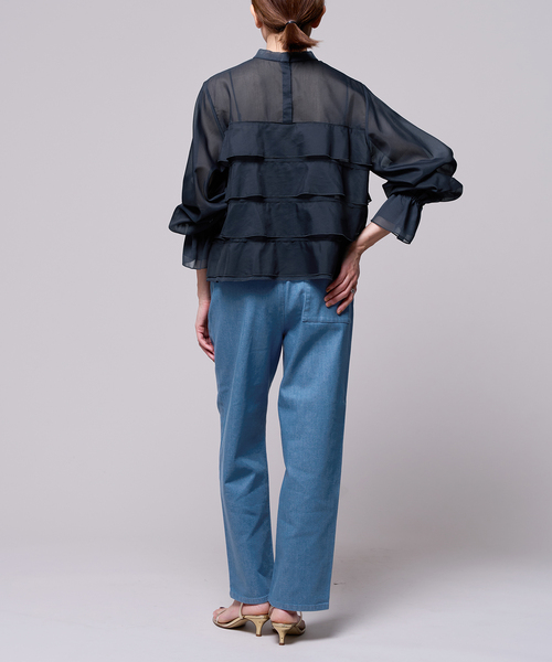 IENA LA BOUCLE コットンポリシアーフリルブラウス（シャツ