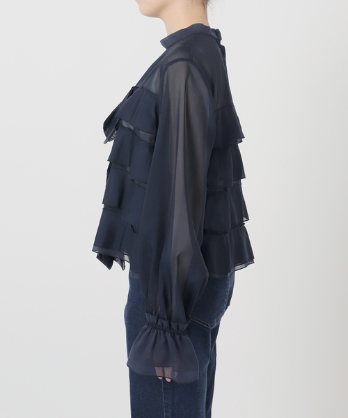 IENA LA BOUCLE コットンポリシアーフリルブラウス（シャツ