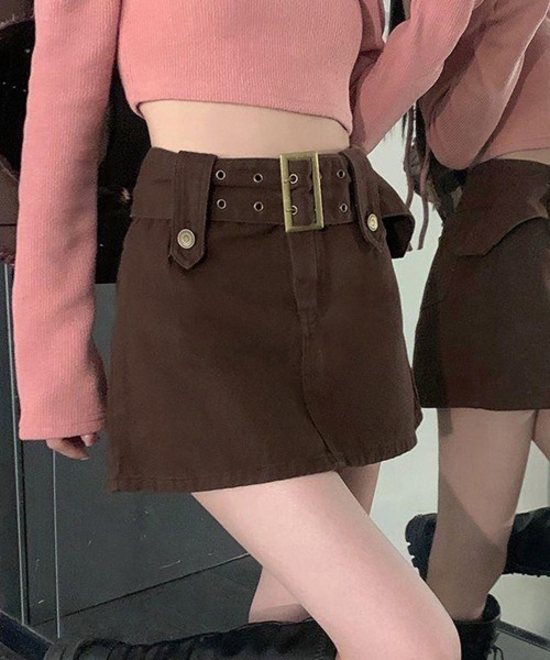 Miniministore（ミニミニストア）の「キュロットデニムスカート ハイウエスト（スカート・レディース・ブラウン/ピンク/ホワイト/インディゴブルー/ブラック/サックスブルー/チャコールグレー・L/XL/M/S）」の13枚目の写真