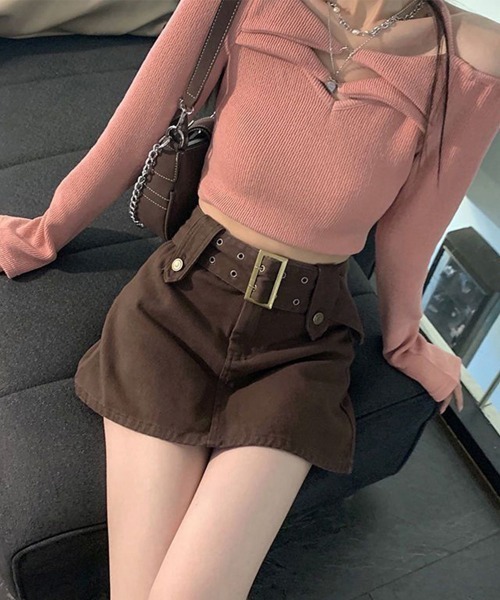 Miniministore（ミニミニストア）の「キュロットデニムスカート ハイウエスト（スカート・レディース・ブラウン/ピンク/ホワイト/インディゴブルー/ブラック/サックスブルー/チャコールグレー・L/XL/M/S）」の14枚目の写真