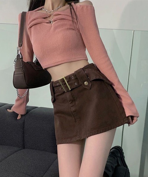 Miniministore（ミニミニストア）の「キュロットデニムスカート ハイウエスト（スカート・レディース・ブラウン/ピンク/ホワイト/インディゴブルー/ブラック/サックスブルー/チャコールグレー・L/XL/M/S）」の15枚目の写真