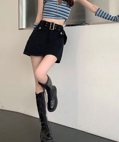 Miniministore（ミニミニストア）の「キュロットデニムスカート ハイウエスト（スカート・レディース・ブラウン/ピンク/ホワイト/インディゴブルー/ブラック/サックスブルー/チャコールグレー・L/XL/M/S）」の16枚目の写真