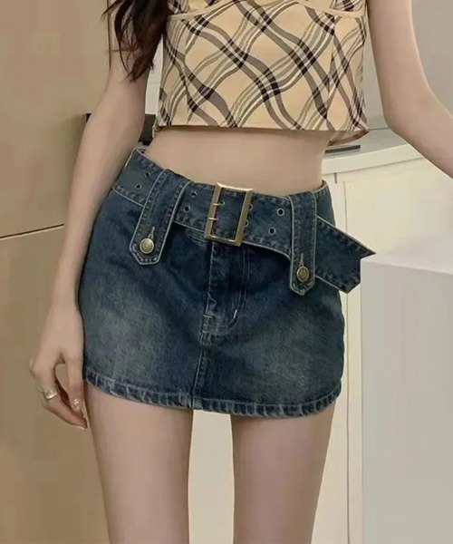 Miniministore（ミニミニストア）の「キュロットデニムスカート ハイウエスト（スカート・レディース・ブラウン/ピンク/ホワイト/インディゴブルー/ブラック/サックスブルー/チャコールグレー・L/XL/M/S）」の18枚目の写真