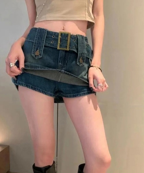 Miniministore（ミニミニストア）の「キュロットデニムスカート ハイウエスト（スカート・レディース・ブラウン/ピンク/ホワイト/インディゴブルー/ブラック/サックスブルー/チャコールグレー・L/XL/M/S）」の19枚目の写真