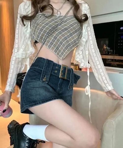 Miniministore（ミニミニストア）の「キュロットデニムスカート ハイウエスト（スカート・レディース・ブラウン/ピンク/ホワイト/インディゴブルー/ブラック/サックスブルー/チャコールグレー・L/XL/M/S）」の20枚目の写真