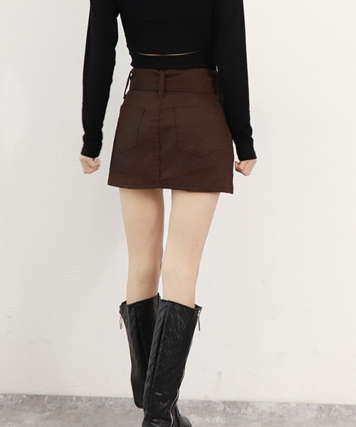 Miniministore（ミニミニストア）の「キュロットデニムスカート ハイウエスト（スカート・レディース・ブラウン/ピンク/ホワイト/インディゴブルー/ブラック/サックスブルー/チャコールグレー・L/XL/M/S）」の12枚目の写真