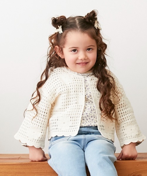 petit main（プティマイン）の「【リンク】花モチーフクロシェカーデ(キッズ)（カーディガン/ボレロ・キッズ・アイボリー/ライトグリーン・S/M/L）」の9枚目の写真