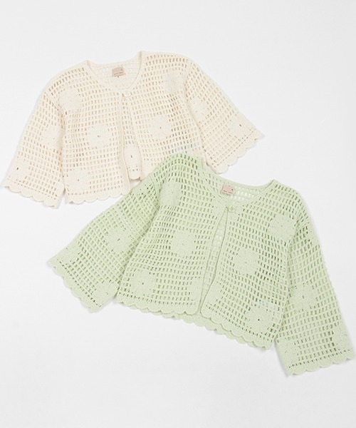 petit main（プティマイン）の「【リンク】花モチーフクロシェカーデ(キッズ)（カーディガン/ボレロ・キッズ・アイボリー/ライトグリーン・S/M/L）」の12枚目の写真
