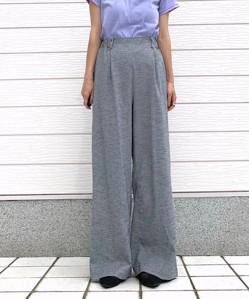 Q（キュー）の「リネンライクセミワイドパンツ（その他パンツ・レディース・チャコールグレー/ブラック・MEDIUM）」の3枚目の写真