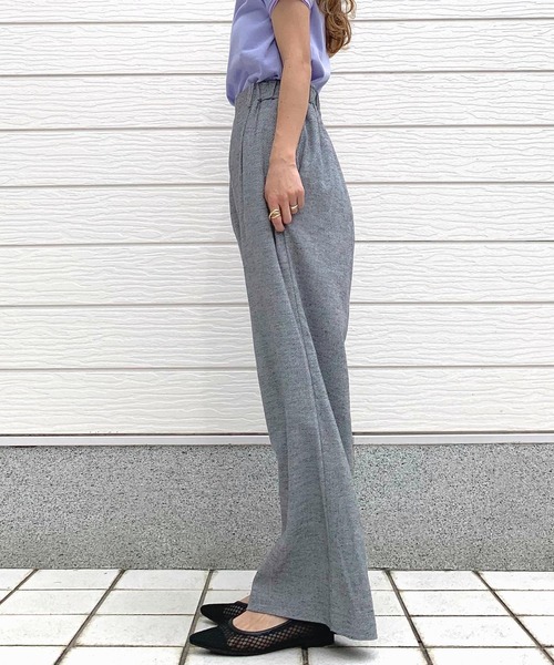 Q（キュー）の「リネンライクセミワイドパンツ（その他パンツ・レディース・チャコールグレー/ブラック・MEDIUM）」の4枚目の写真