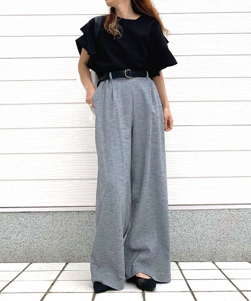 Q（キュー）の「リネンライクセミワイドパンツ（その他パンツ・レディース・チャコールグレー/ブラック・MEDIUM）」の14枚目の写真