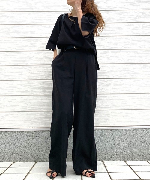 Q（キュー）の「リネンライクセミワイドパンツ（その他パンツ・レディース・チャコールグレー/ブラック・MEDIUM）」の11枚目の写真