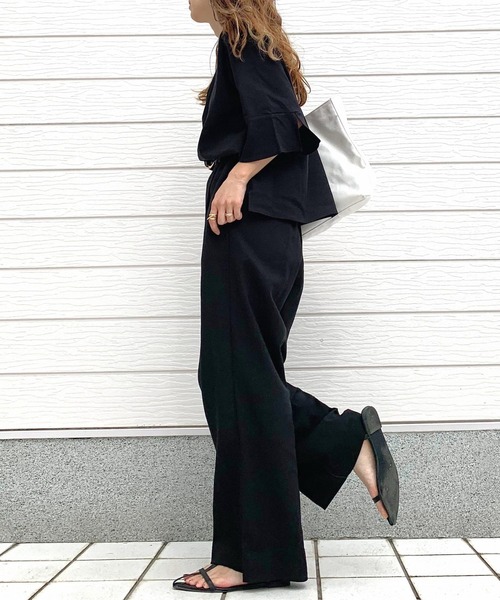 Q（キュー）の「リネンライクセミワイドパンツ（その他パンツ・レディース・チャコールグレー/ブラック・MEDIUM）」の12枚目の写真