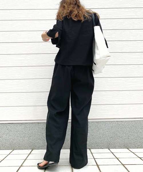 Q（キュー）の「リネンライクセミワイドパンツ（その他パンツ・レディース・チャコールグレー/ブラック・MEDIUM）」の13枚目の写真