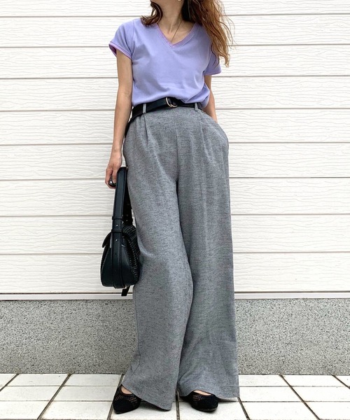 Q（キュー）の「リネンライクセミワイドパンツ（その他パンツ・レディース・チャコールグレー/ブラック・MEDIUM）」の7枚目の写真