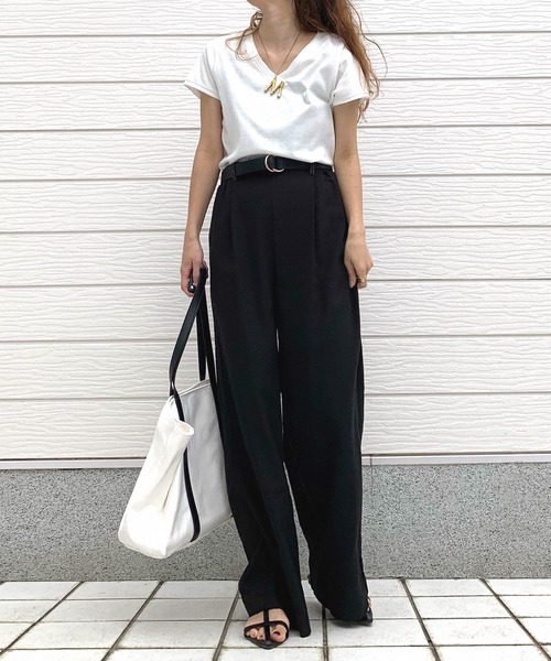 Q（キュー）の「リネンライクセミワイドパンツ（その他パンツ・レディース・チャコールグレー/ブラック・MEDIUM）」の8枚目の写真