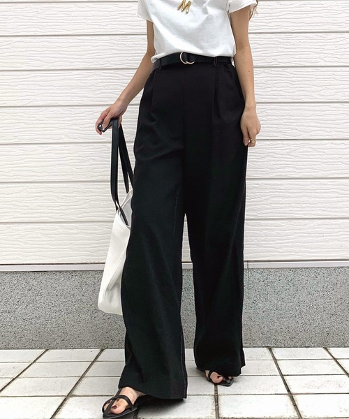 Q（キュー）の「リネンライクセミワイドパンツ（その他パンツ・レディース・チャコールグレー/ブラック・MEDIUM）」の6枚目の写真