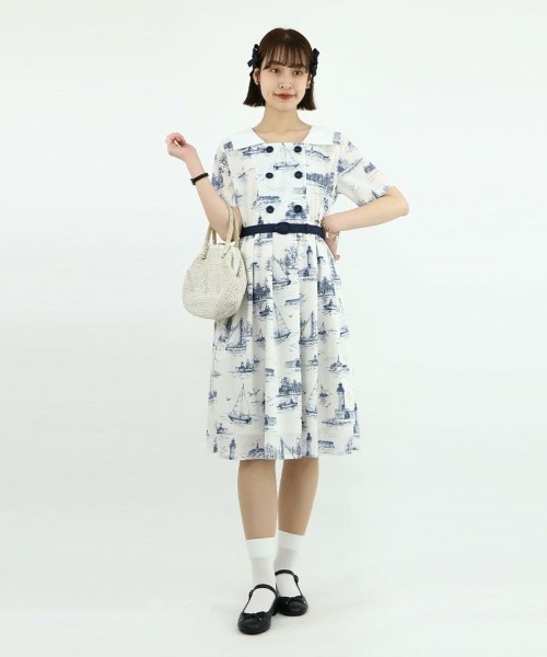 fint フィント　シルバーカトラリー柄ワンピース Fi.n.t / シルバーカトラリー柄ワンピース ネイビー O-25-07-21