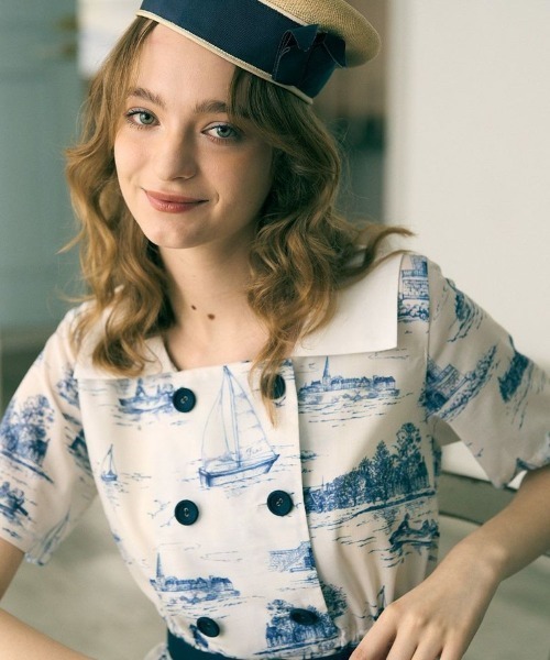 F i.n.t（フィント）の「トワル風マリン柄ワンピース/fint（ワンピース・レディース・ブルーグリーン/オフホワイト・FREE）」の3枚目の写真