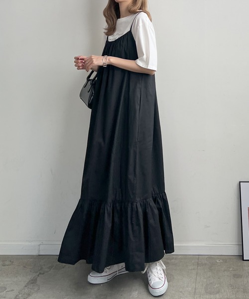 Futier land（フューティアランド）の「裾フレアギャザーキャミワンピース（ワンピース・レディース・ブルー/ブラック/グレイッシュベージュ/ブラウン・FREE）」の5枚目の写真