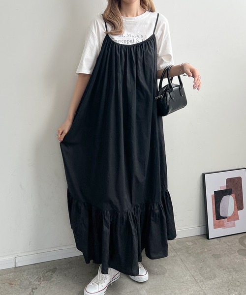 Futier land（フューティアランド）の「裾フレアギャザーキャミワンピース（ワンピース・レディース・ブルー/ブラック/グレイッシュベージュ/ブラウン・FREE）」の12枚目の写真