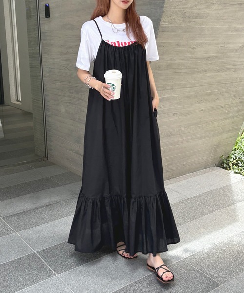 Futier land（フューティアランド）の「裾フレアギャザーキャミワンピース（ワンピース・レディース・ブルー/ブラック/グレイッシュベージュ/ブラウン・FREE）」の18枚目の写真