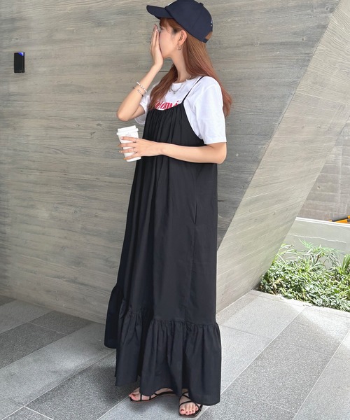 Futier land（フューティアランド）の「裾フレアギャザーキャミワンピース（ワンピース・レディース・ブルー/ブラック/グレイッシュベージュ/ブラウン・FREE）」の19枚目の写真