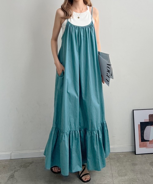 Futier land（フューティアランド）の「裾フレアギャザーキャミワンピース（ワンピース・レディース・ブルー/ブラック/グレイッシュベージュ/ブラウン・FREE）」の17枚目の写真