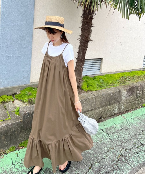 Futier land（フューティアランド）の「裾フレアギャザーキャミワンピース（ワンピース・レディース・ブルー/ブラック/グレイッシュベージュ/ブラウン・FREE）」の21枚目の写真