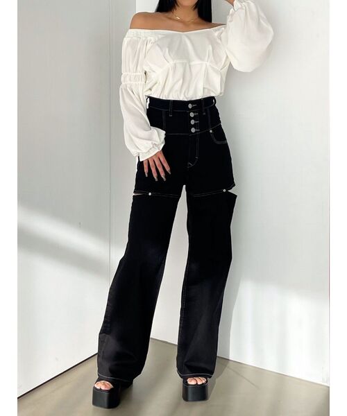 EMODA（エモダ）の「GATHER 2WAY DECOLLETE TOP（Tシャツ/カットソー・レディース・アイボリー/ブラック/その他・FREE）」の10枚目の写真