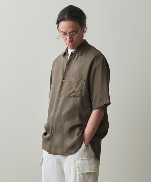 Steven Alan（スティーブンアラン）の「＜Steven Alan＞ ウォッシャブル キュプラ レギュラーカラー ショートスリーブ シャツ -A-LINE LOOSE CASUAL（シャツ/ブラウス・メンズ・ダークグレー/ベージュ/モカ・S/M/L/XL）」の6枚目の写真