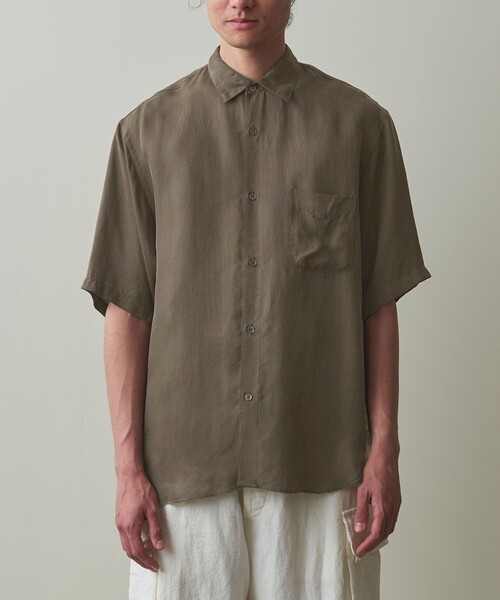 Steven Alan（スティーブンアラン）の「＜Steven Alan＞ ウォッシャブル キュプラ レギュラーカラー ショートスリーブ シャツ -A-LINE LOOSE CASUAL（シャツ/ブラウス・メンズ・ダークグレー/ベージュ/モカ・S/M/L/XL）」の12枚目の写真