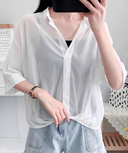 Miniministore(ミニミニストア)の「インナー付き シアーブラウス2点セット(シャツ/ブラウス・レディース・ブラック/ホワイト/ピンク/イエロー/ラベンダー・FREE)」の22枚目の写真